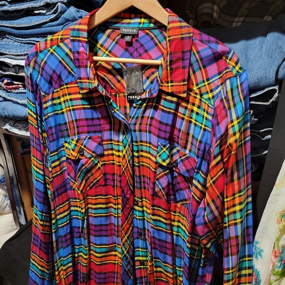 Torrid Pink and Blue Button Down Shirt